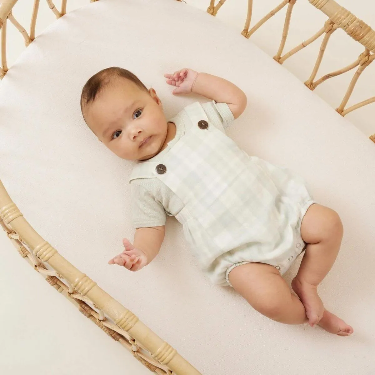 Organic Baby Gingham Overalls - Sage