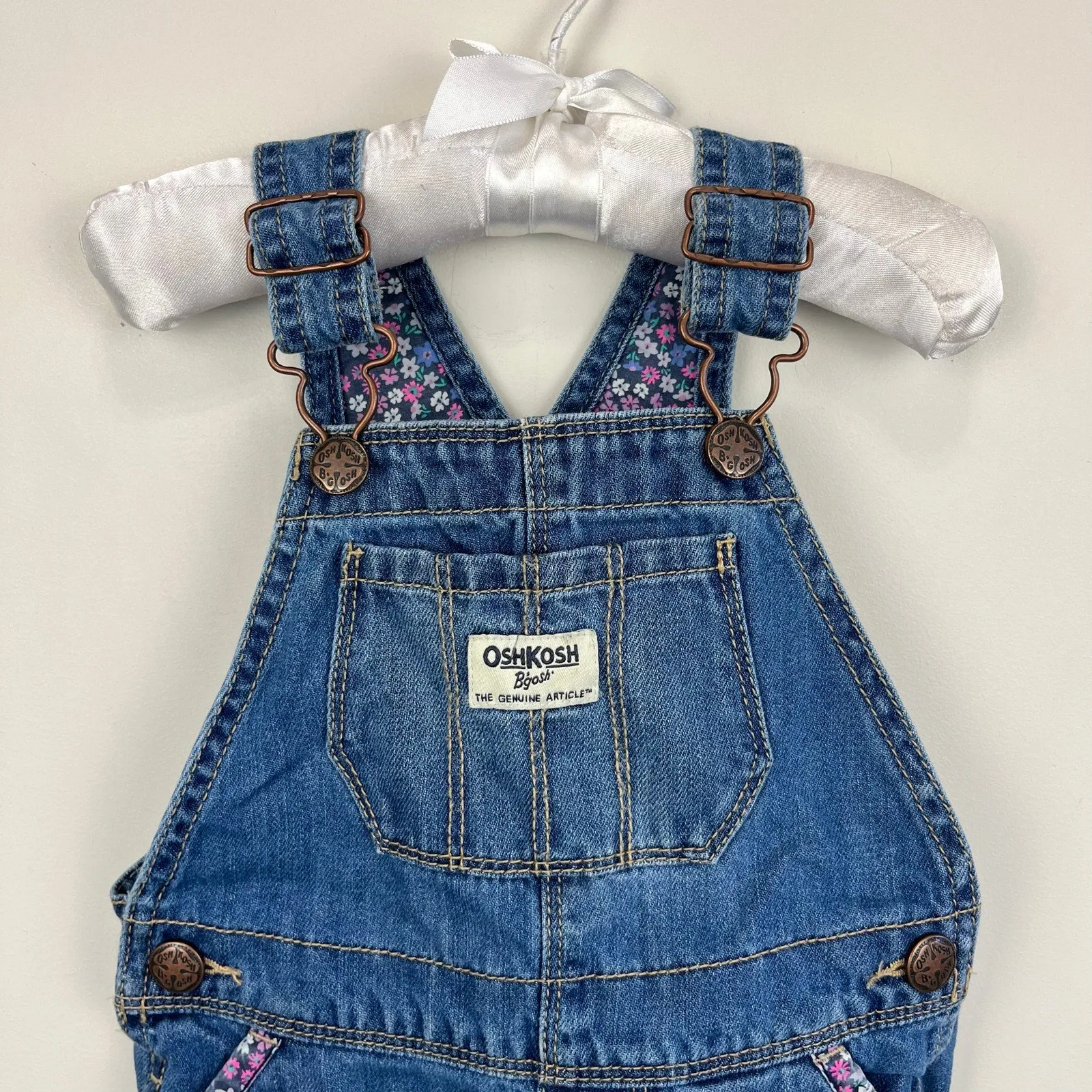 OshKosh B'gosh Floral Cuff Blue Jean Overalls 24 Months