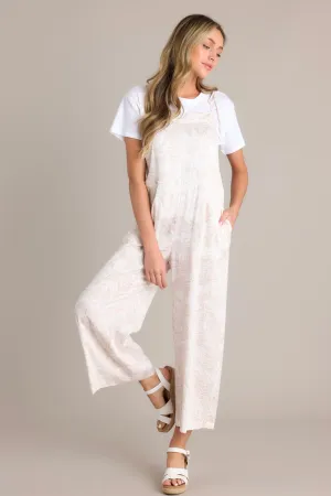 Palm Escape Natural Tropical Print Overalls