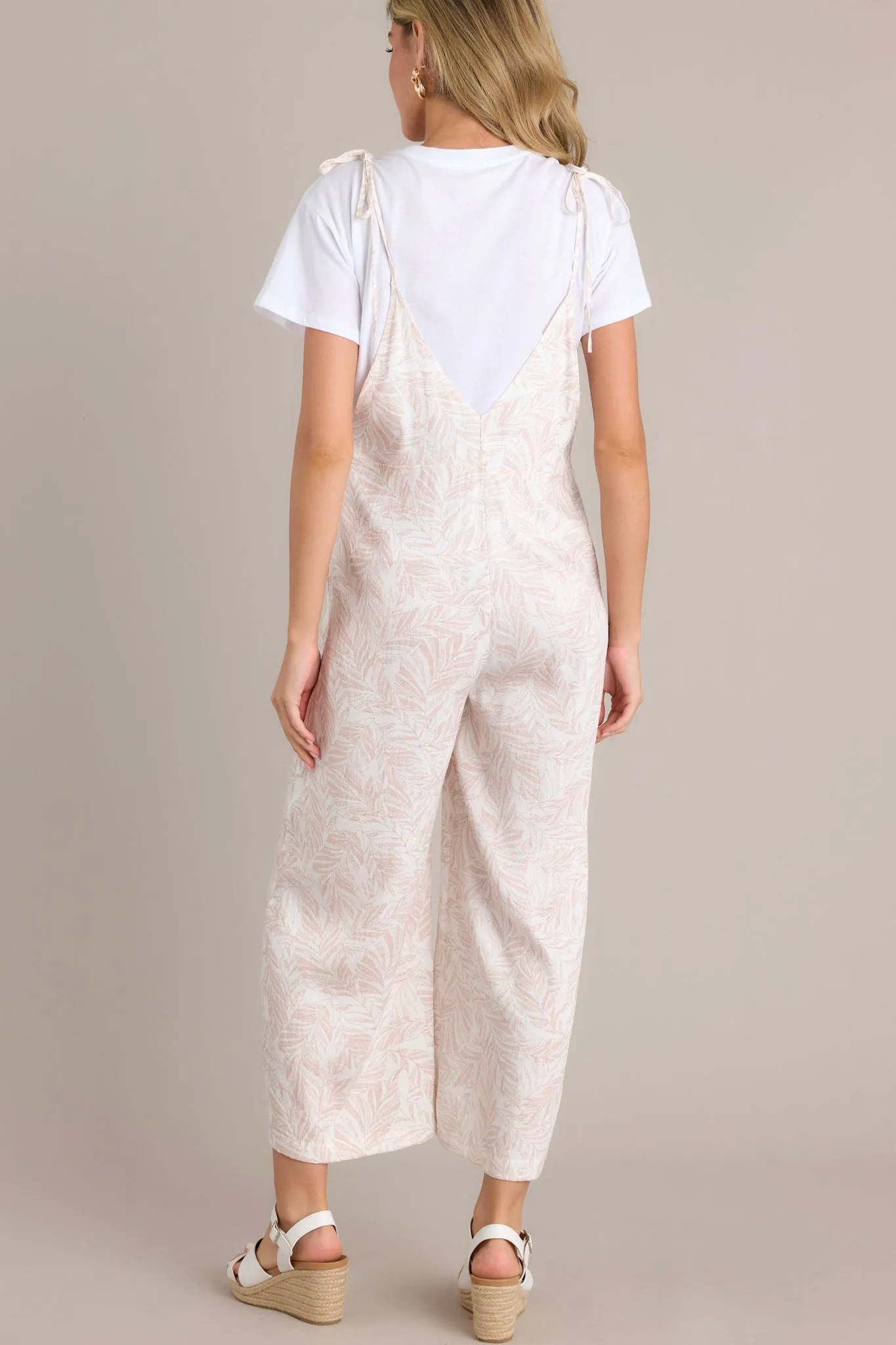 Palm Escape Natural Tropical Print Overalls