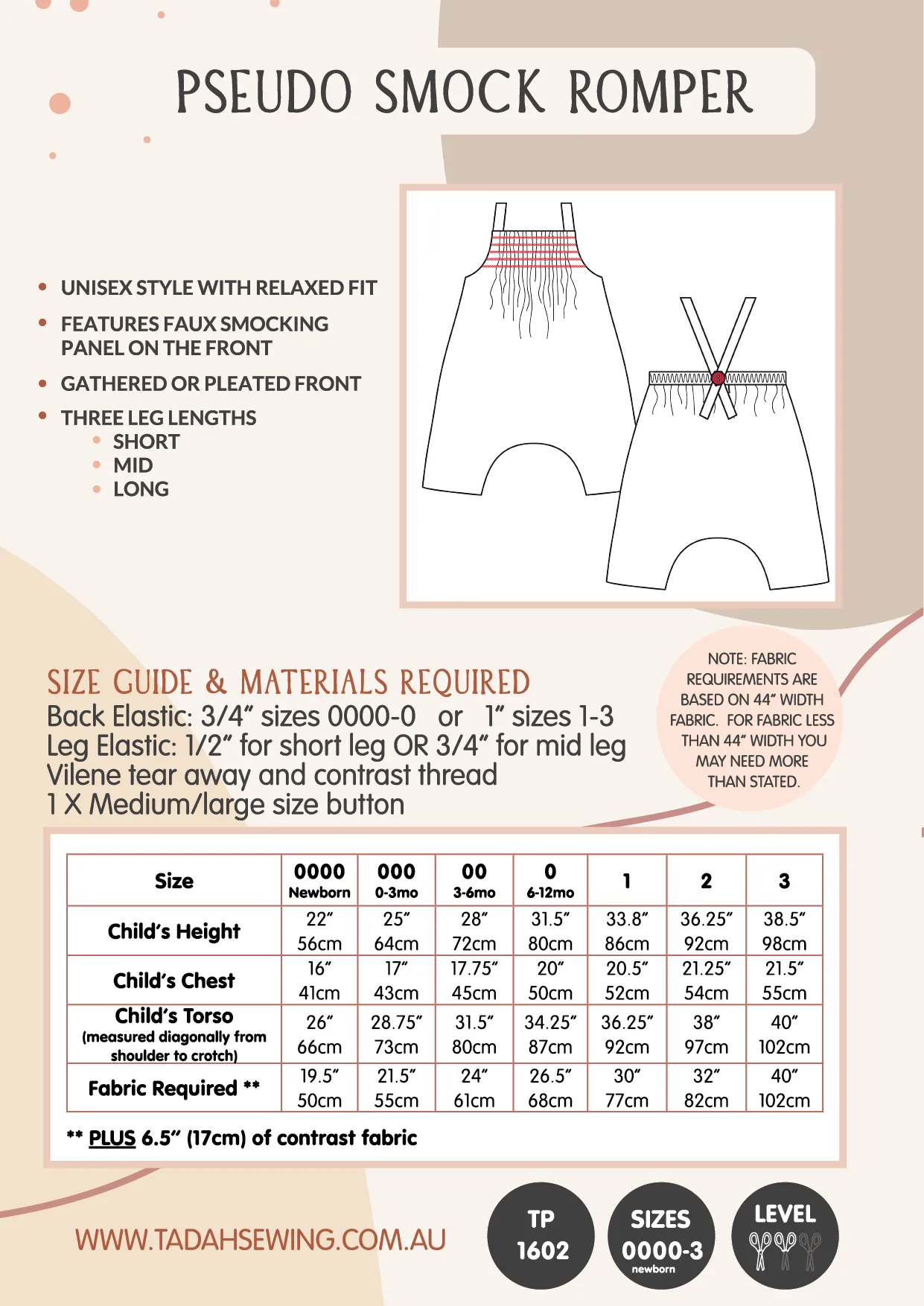 Pseudo Smock Romper Sewing Pattern