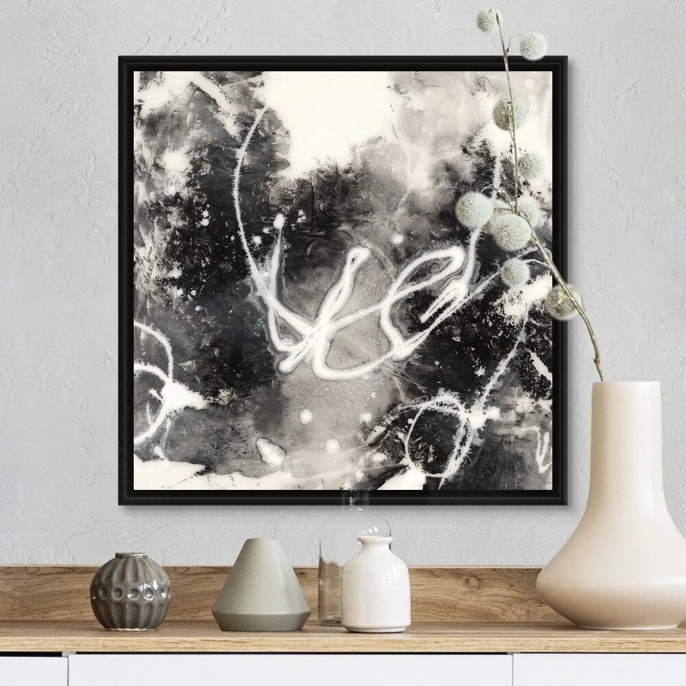 "Achromic Whispers I" Black Float Frame Canvas Art