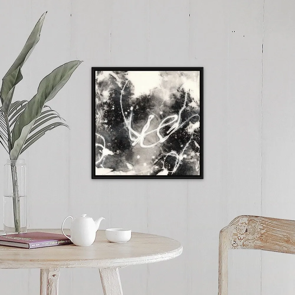 "Achromic Whispers I" Black Float Frame Canvas Art