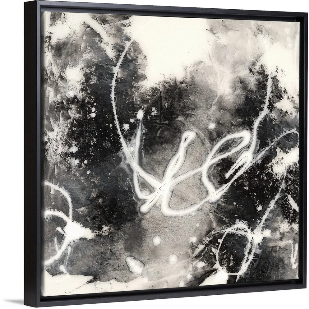 "Achromic Whispers I" Black Float Frame Canvas Art
