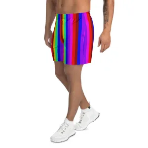 Rainbow Striped Shorts, Gay Pride LGBTQ Friendly Men's Athletic Long Shorts-Made in USA/ MX/ EU