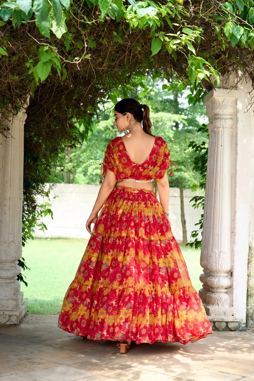 Ravishing Chiffon Red Floral Printed Lehenga Choli