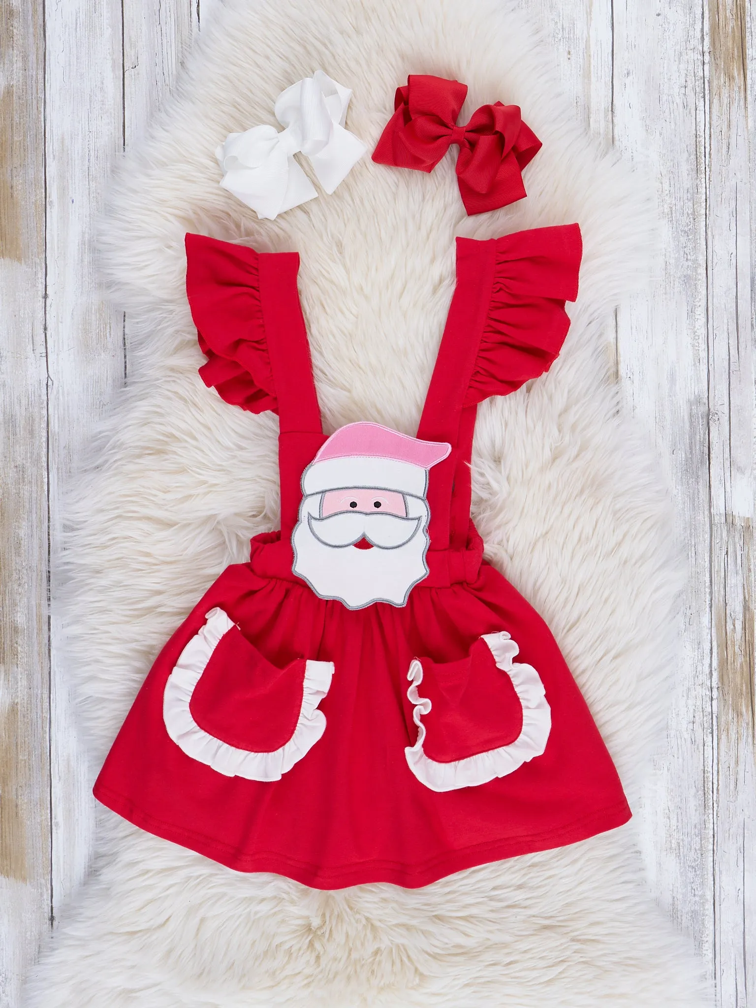 Red & White Striped Santa Overalls Set