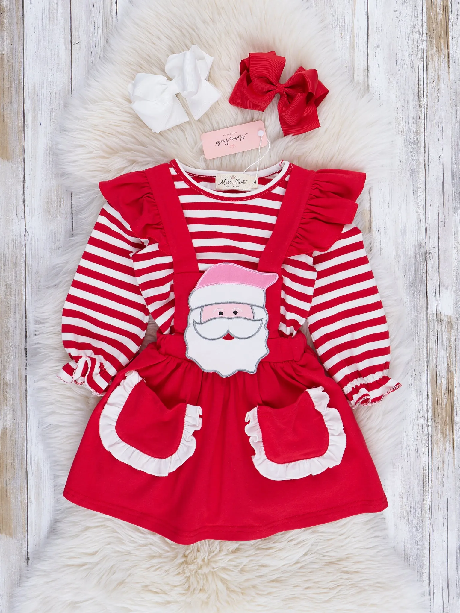 Red & White Striped Santa Overalls Set