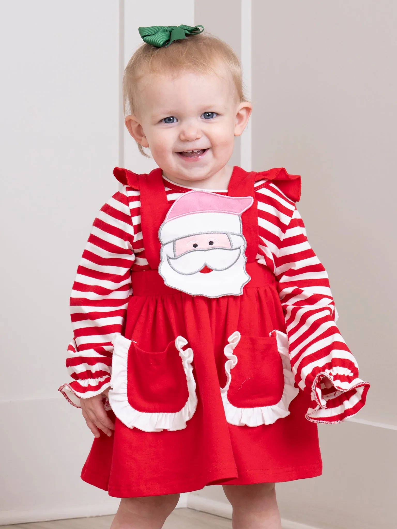 Red & White Striped Santa Overalls Set