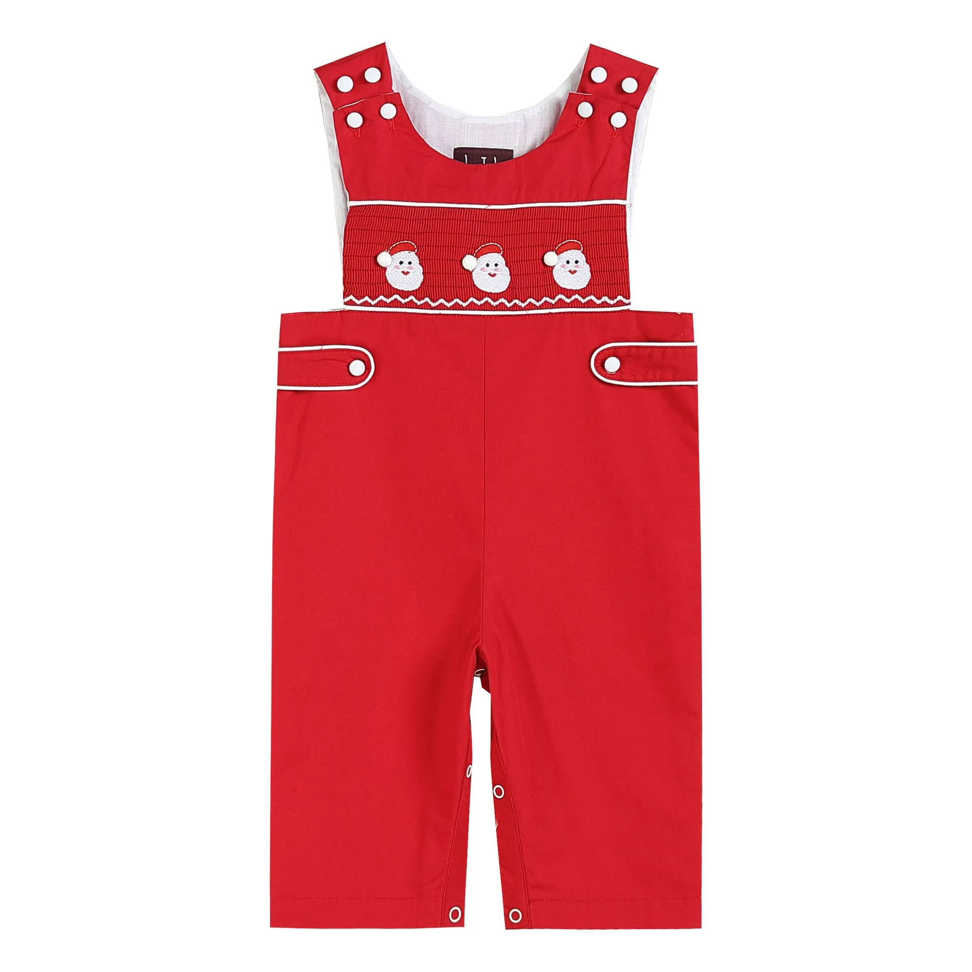 Red and White Santa Smocked Overalls