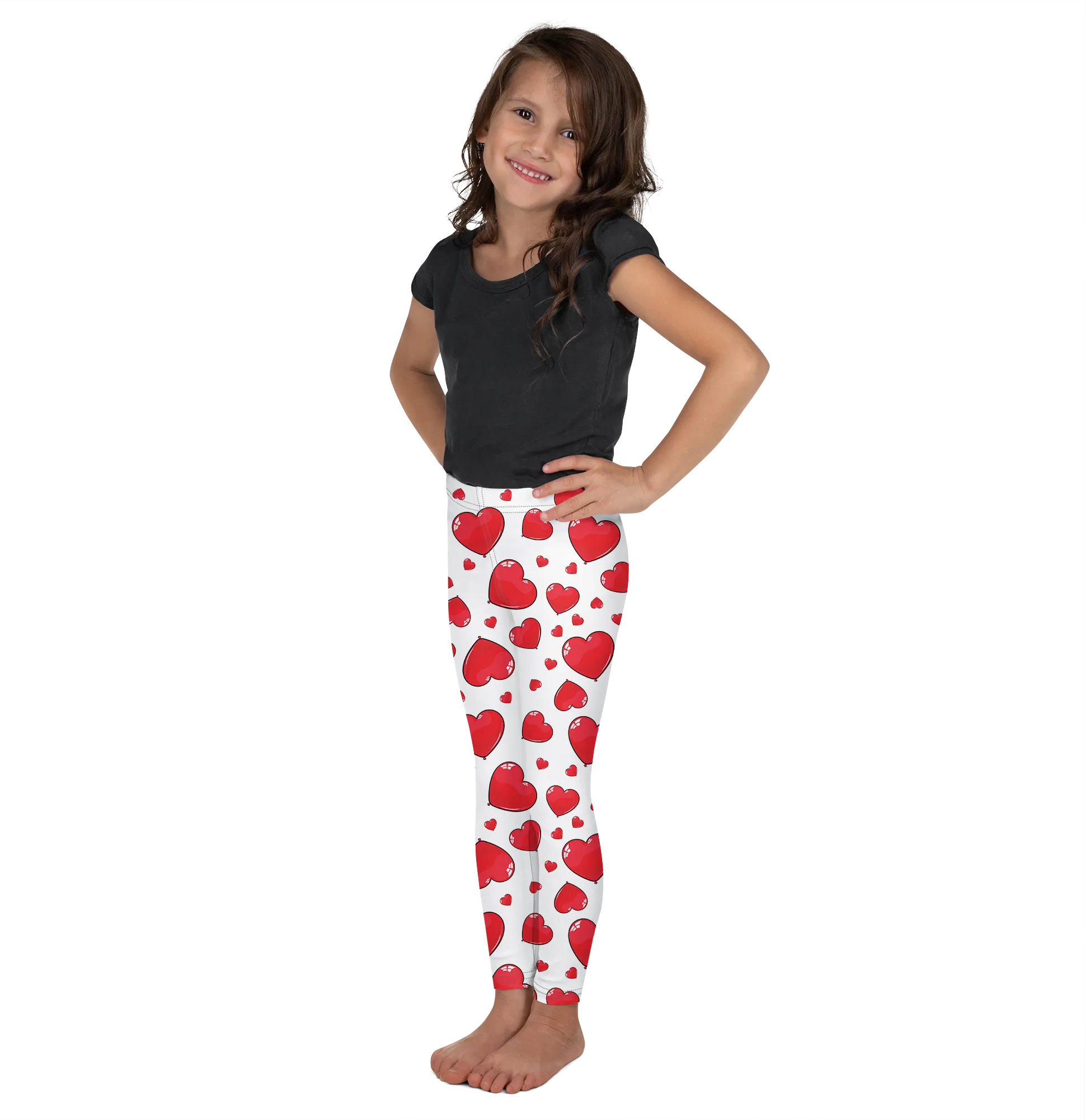 Red Heart Shaped Balloons Kid's Leggings