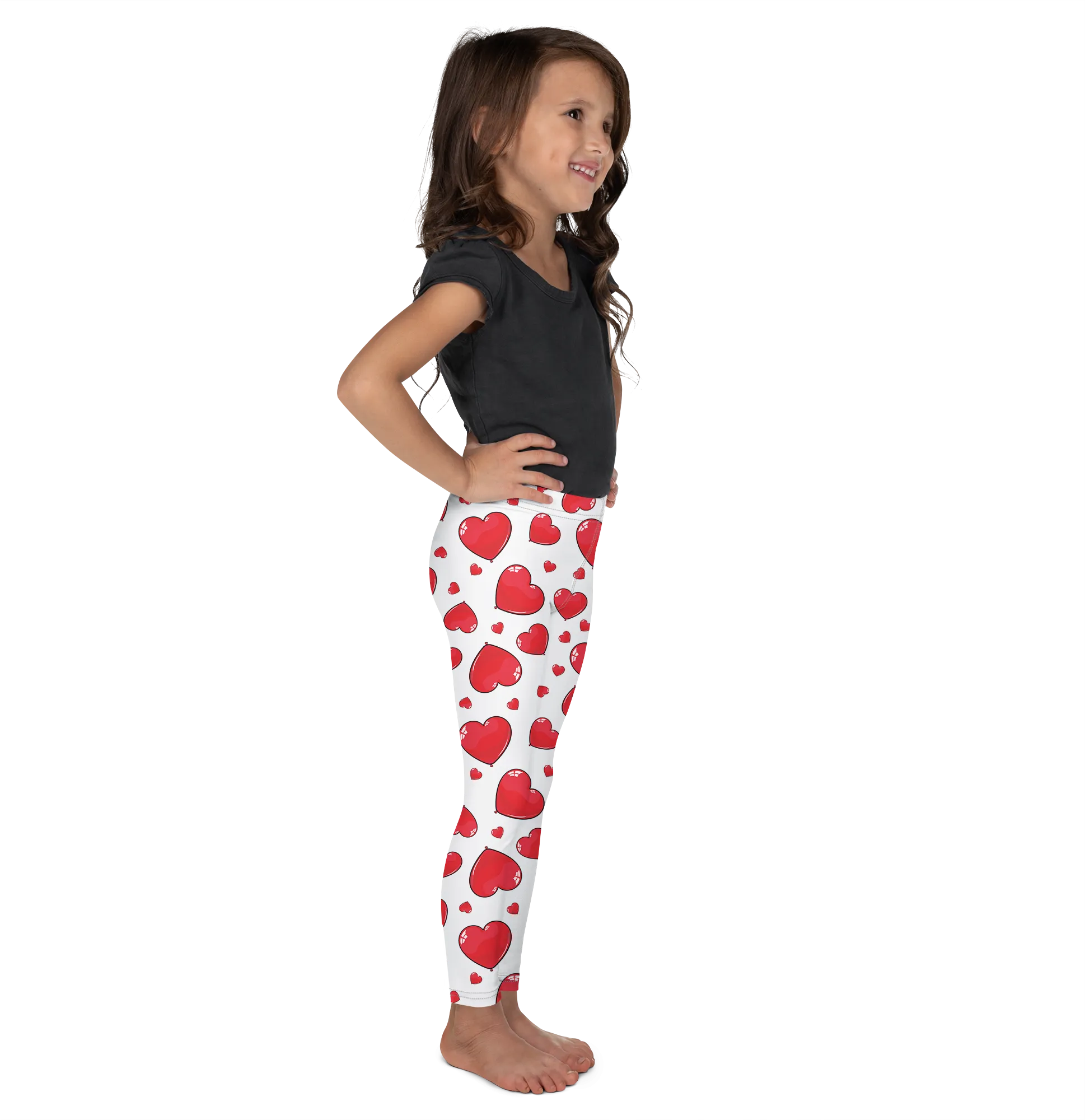Red Heart Shaped Balloons Kid's Leggings