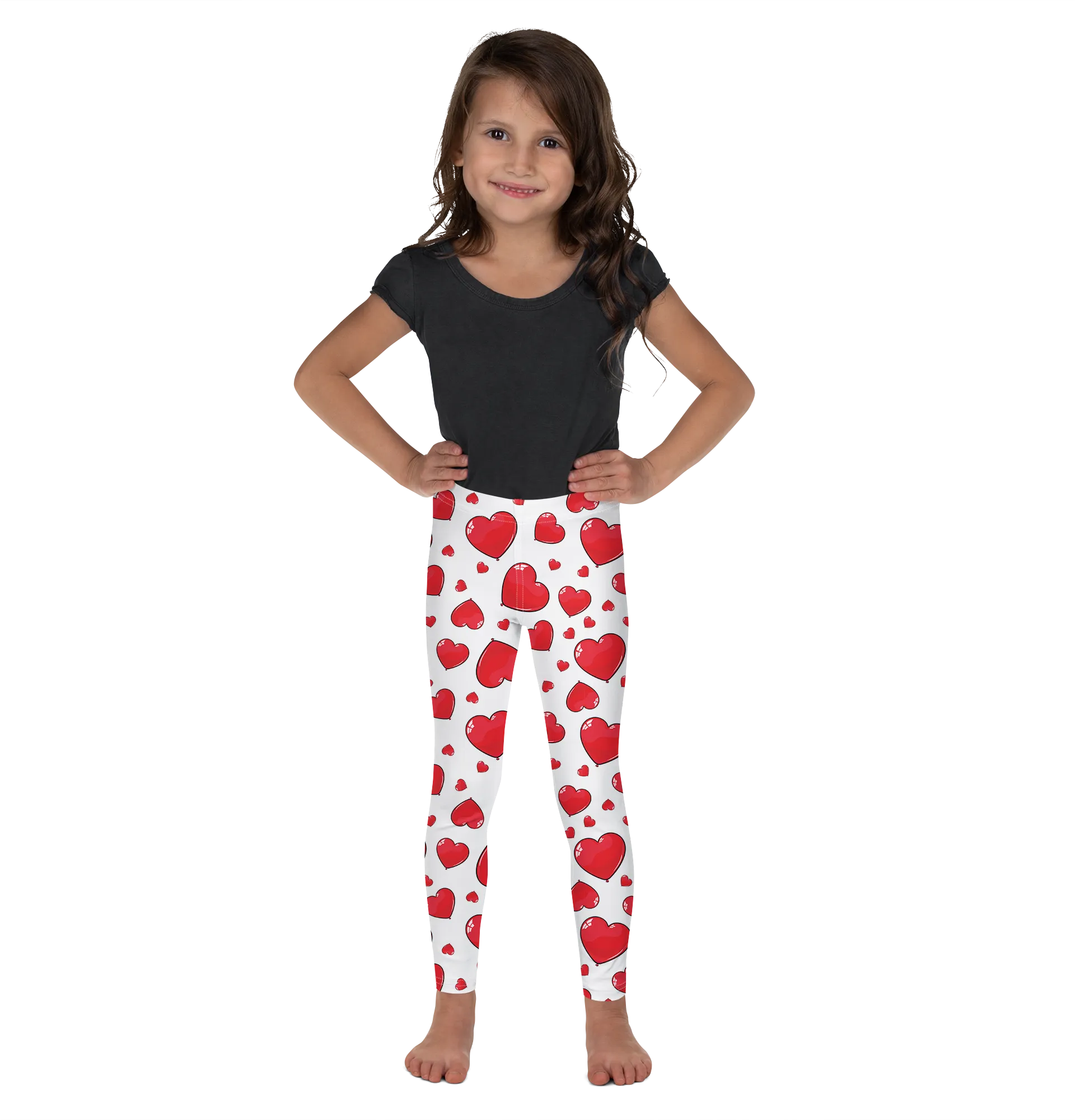 Red Heart Shaped Balloons Kid's Leggings