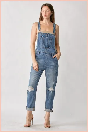 RISEN Distressed Relaxed Fit Overall Denim