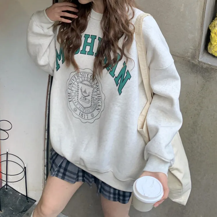 Round Neck Sweater Long Sleeve Printed Top Coat