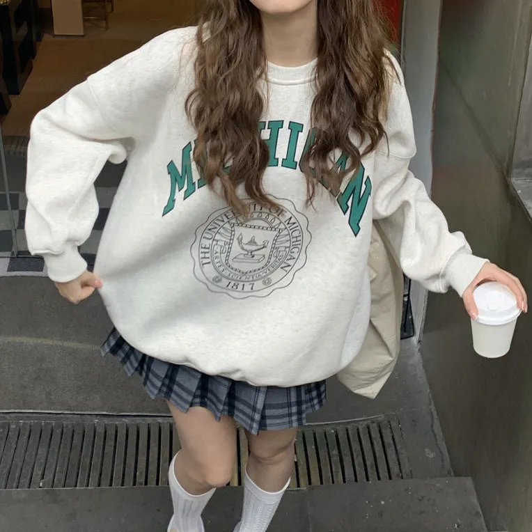 Round Neck Sweater Long Sleeve Printed Top Coat