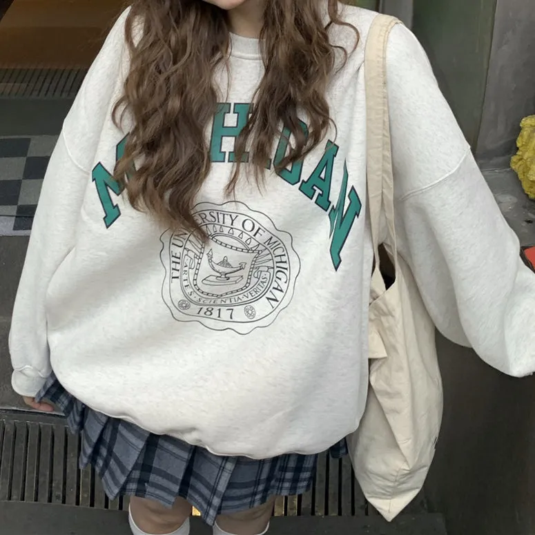 Round Neck Sweater Long Sleeve Printed Top Coat