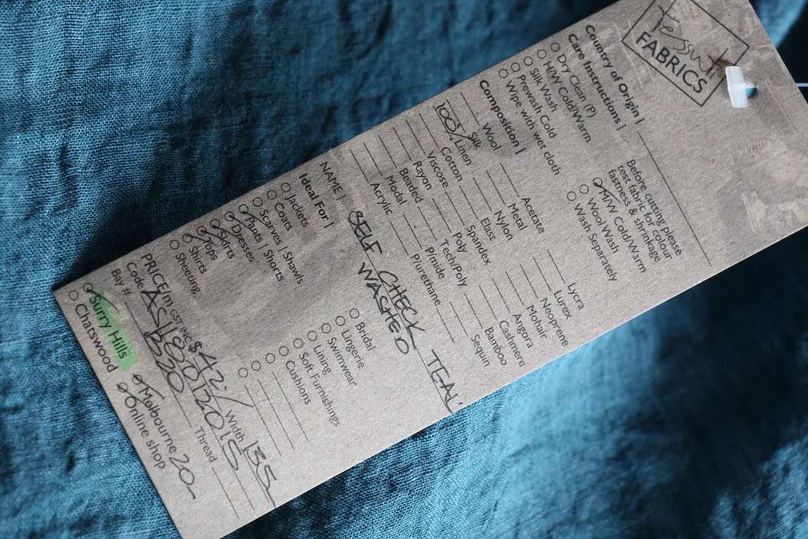 Self Check Teal Washed Linen