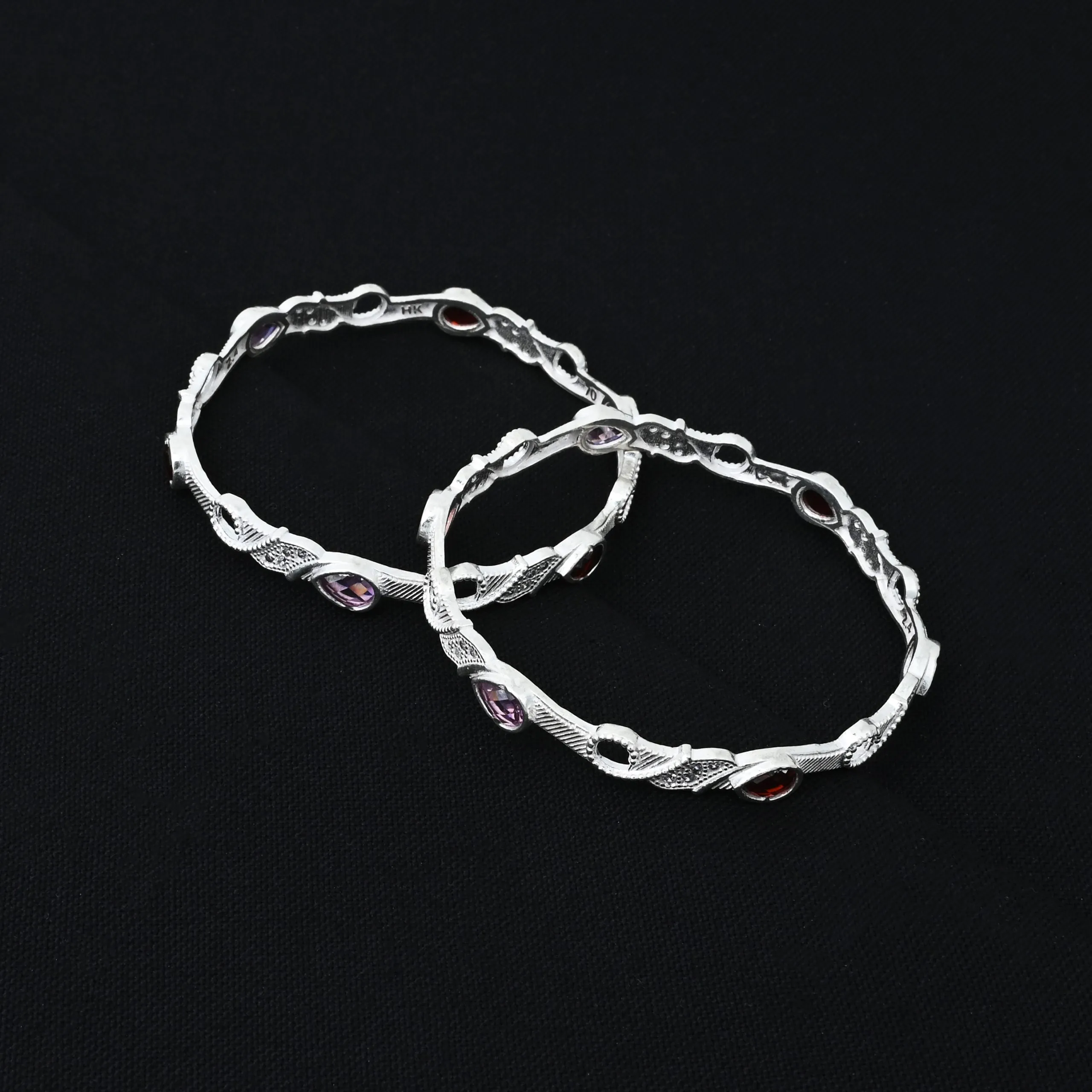 Silver Premium Red &amp; Purple Gemstone Bangles for Women