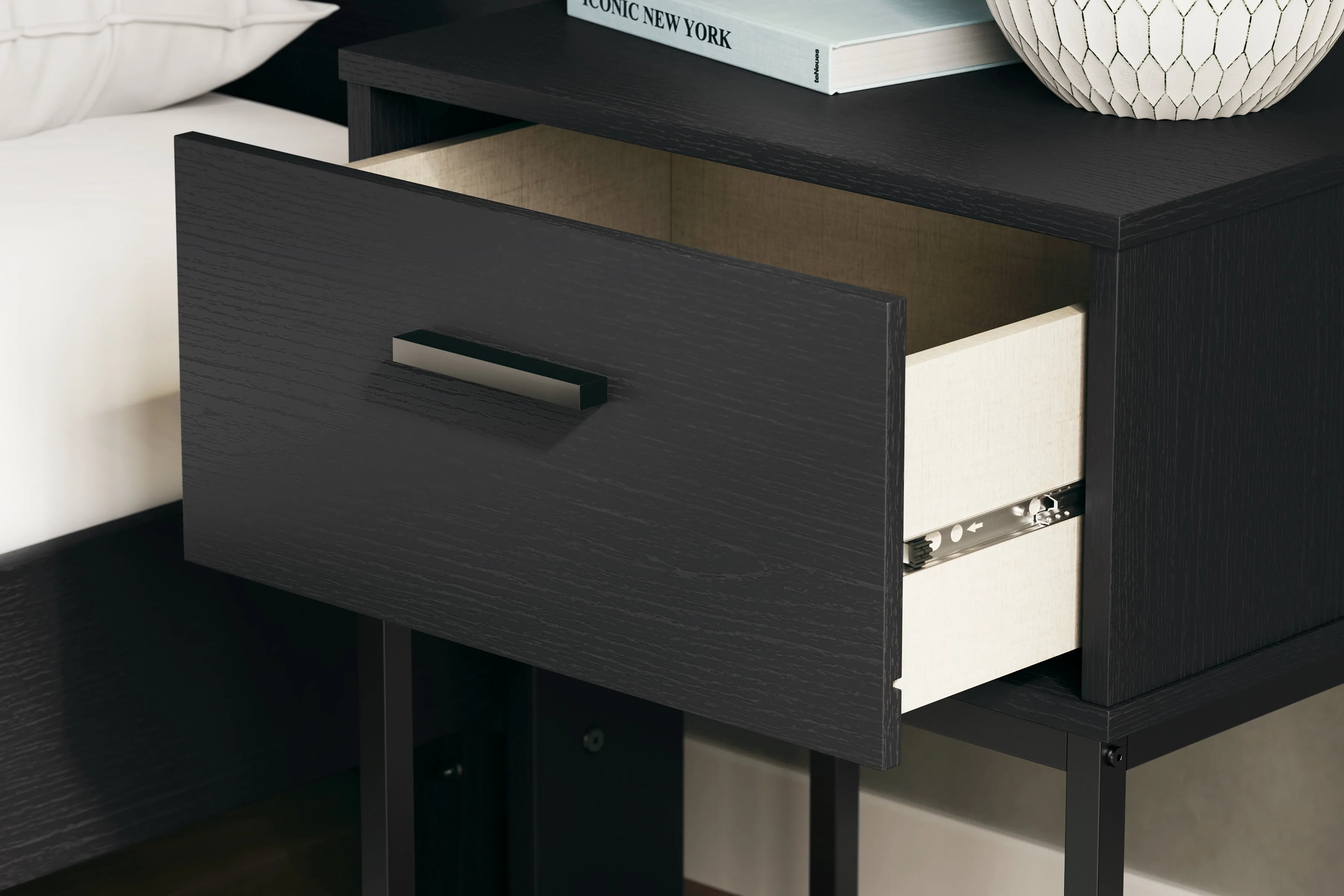 Socalle Twin Panel Headboard with Dresser and 2 Nightstands in Black