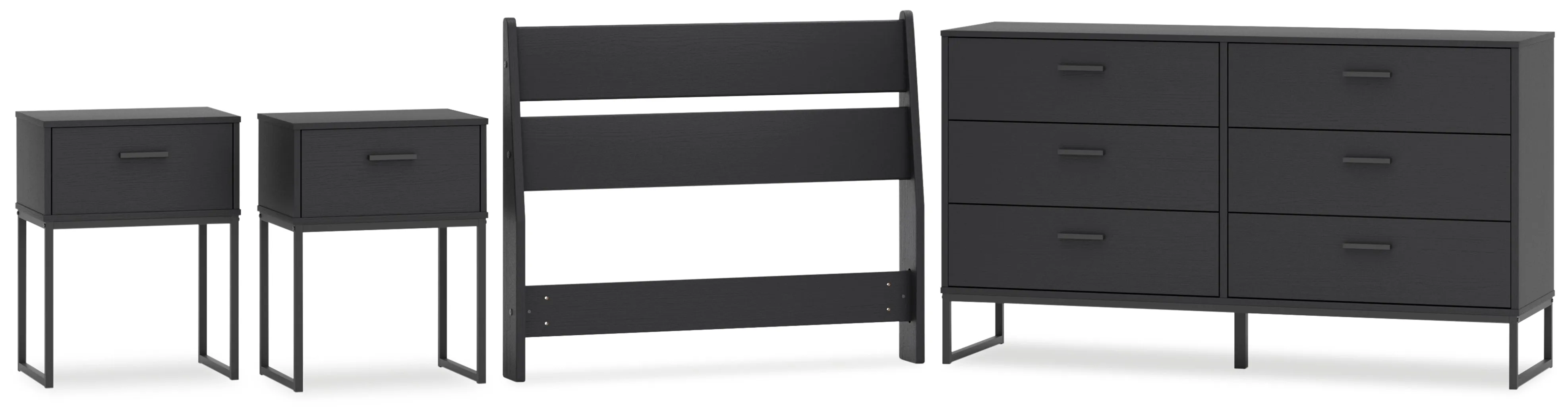 Socalle Twin Panel Headboard with Dresser and 2 Nightstands in Black
