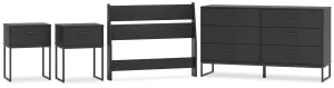 Socalle Twin Panel Headboard with Dresser and 2 Nightstands in Black