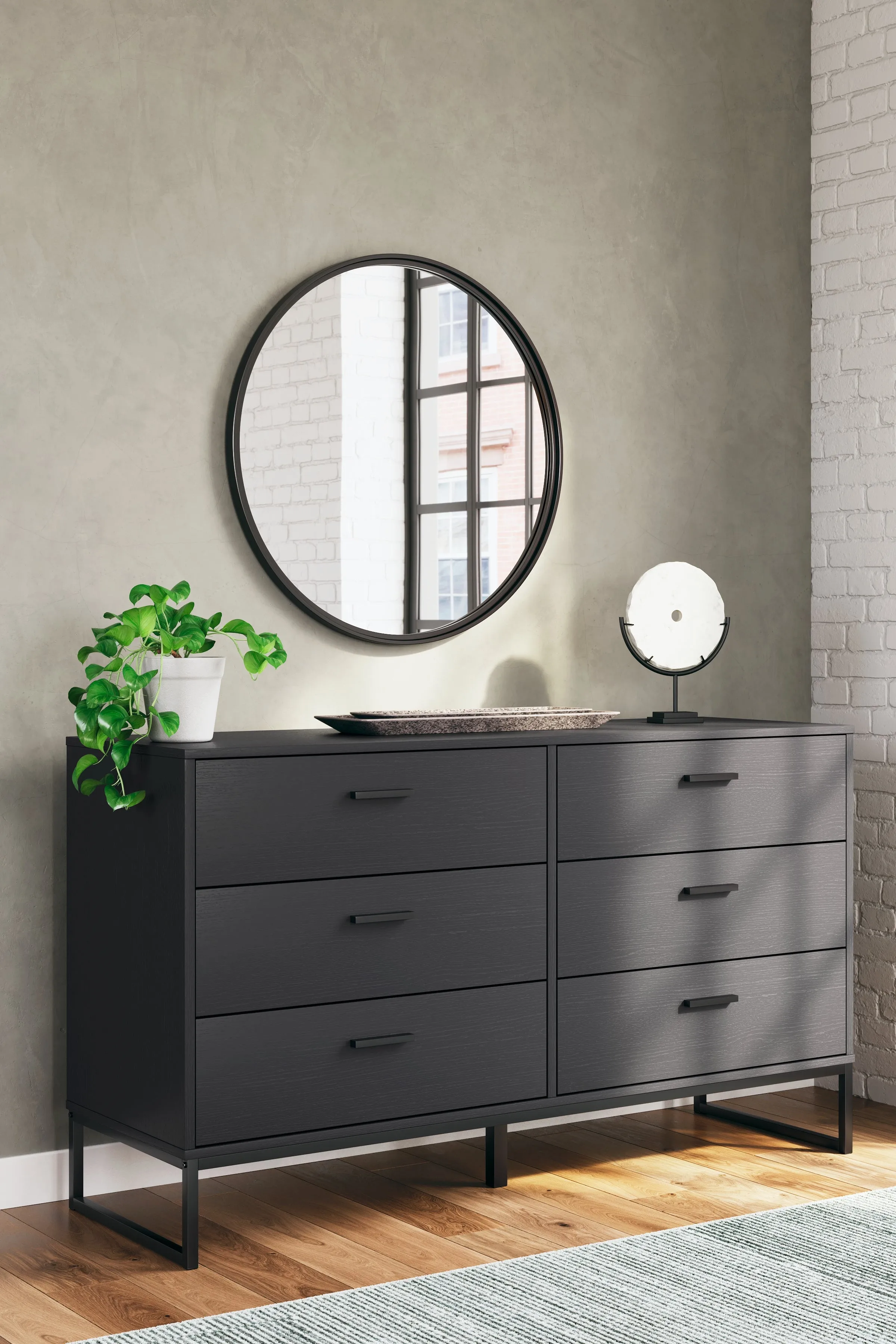 Socalle Twin Panel Headboard with Dresser and 2 Nightstands in Black