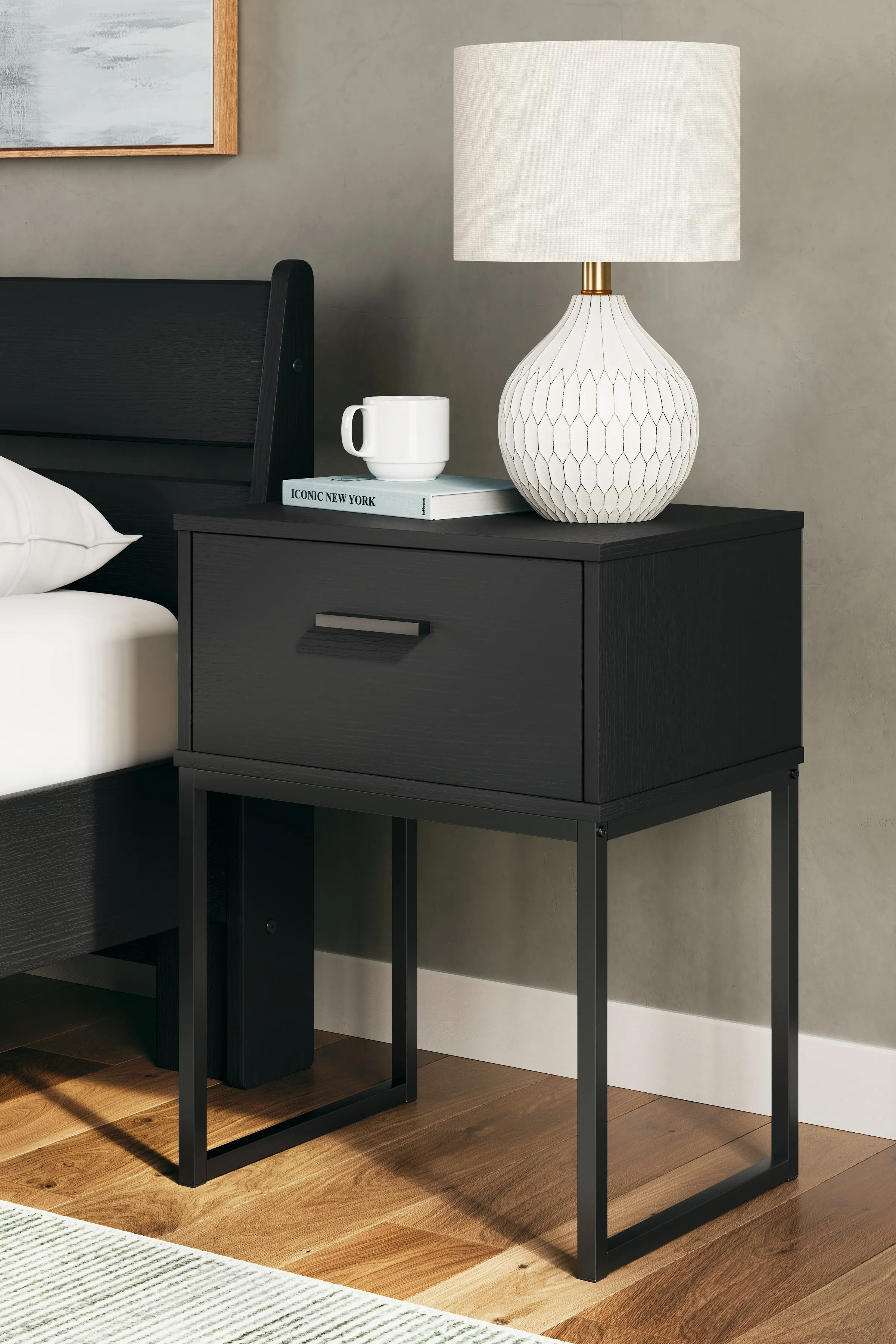 Socalle Twin Panel Headboard with Dresser and 2 Nightstands in Black