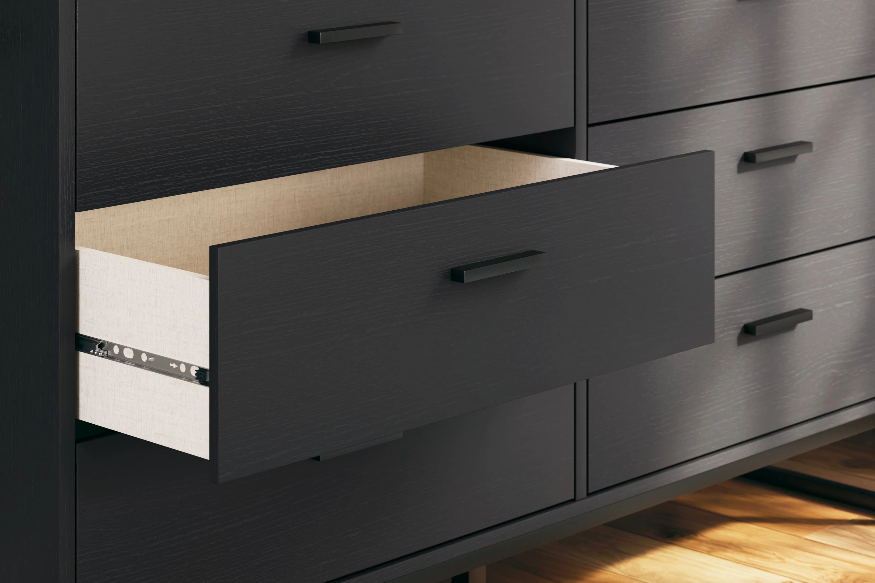 Socalle Twin Panel Headboard with Dresser and Chest in Black
