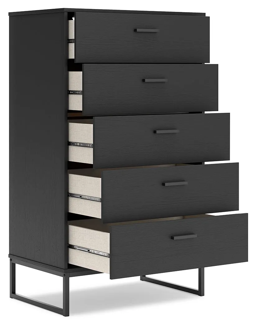 Socalle Twin Panel Headboard with Dresser and Chest in Black