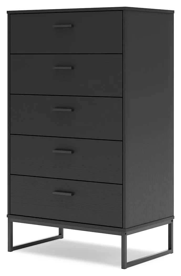 Socalle Twin Panel Headboard with Dresser and Chest in Black
