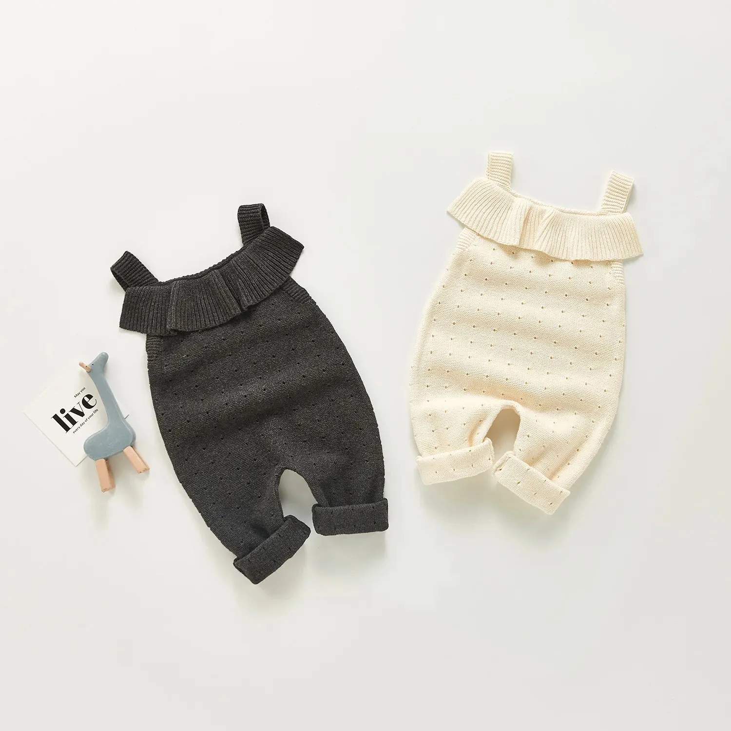 Soft Knit Ruffled Overalls For Baby Boys And Girls