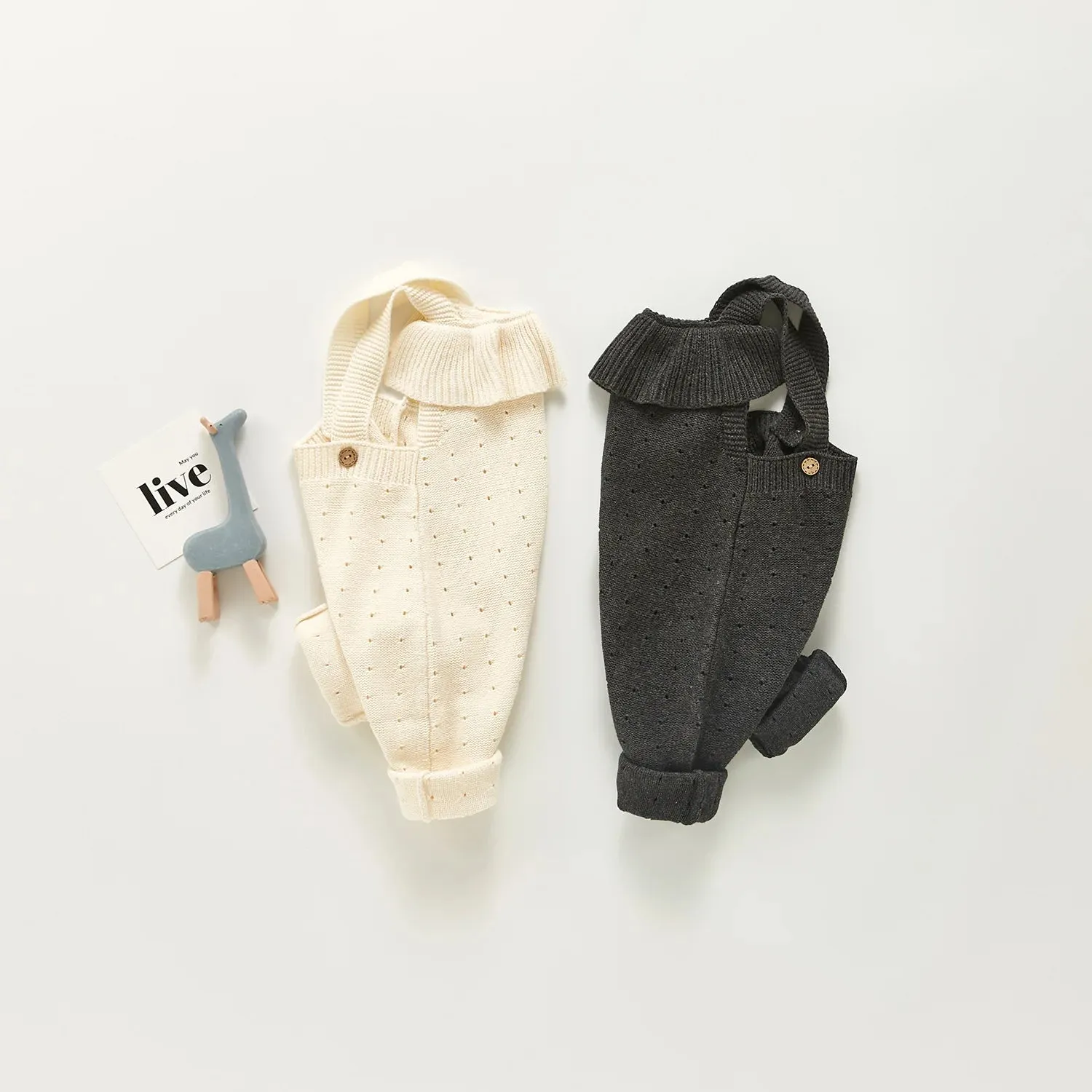 Soft Knit Ruffled Overalls For Baby Boys And Girls