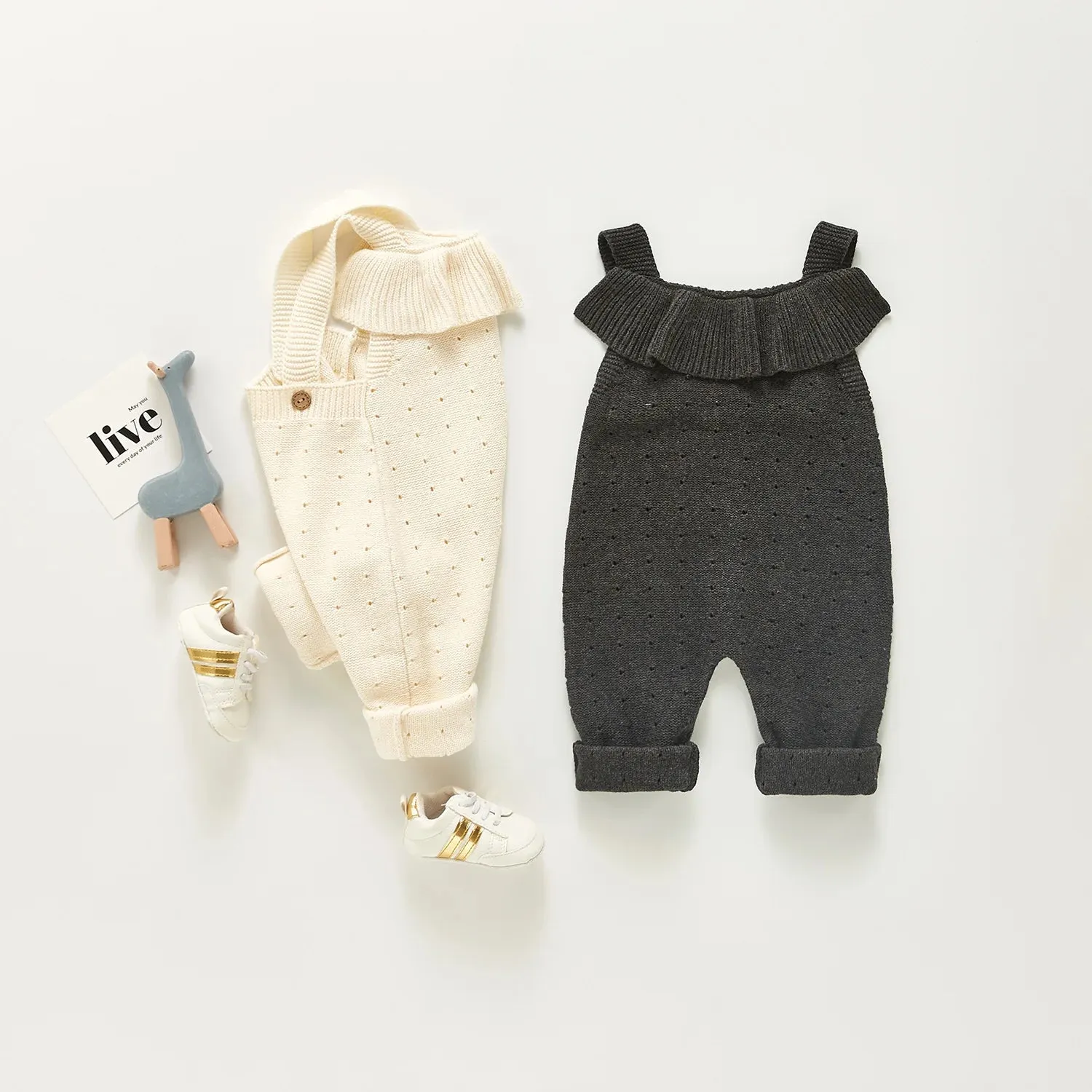 Soft Knit Ruffled Overalls For Baby Boys And Girls