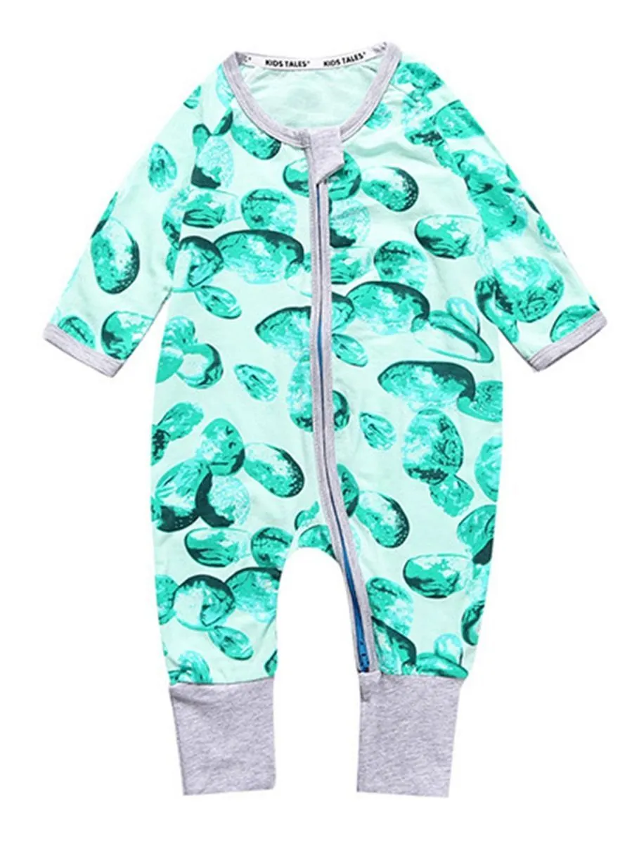 Spring Autumn Infant Boys Girl Printed Zip Overalls