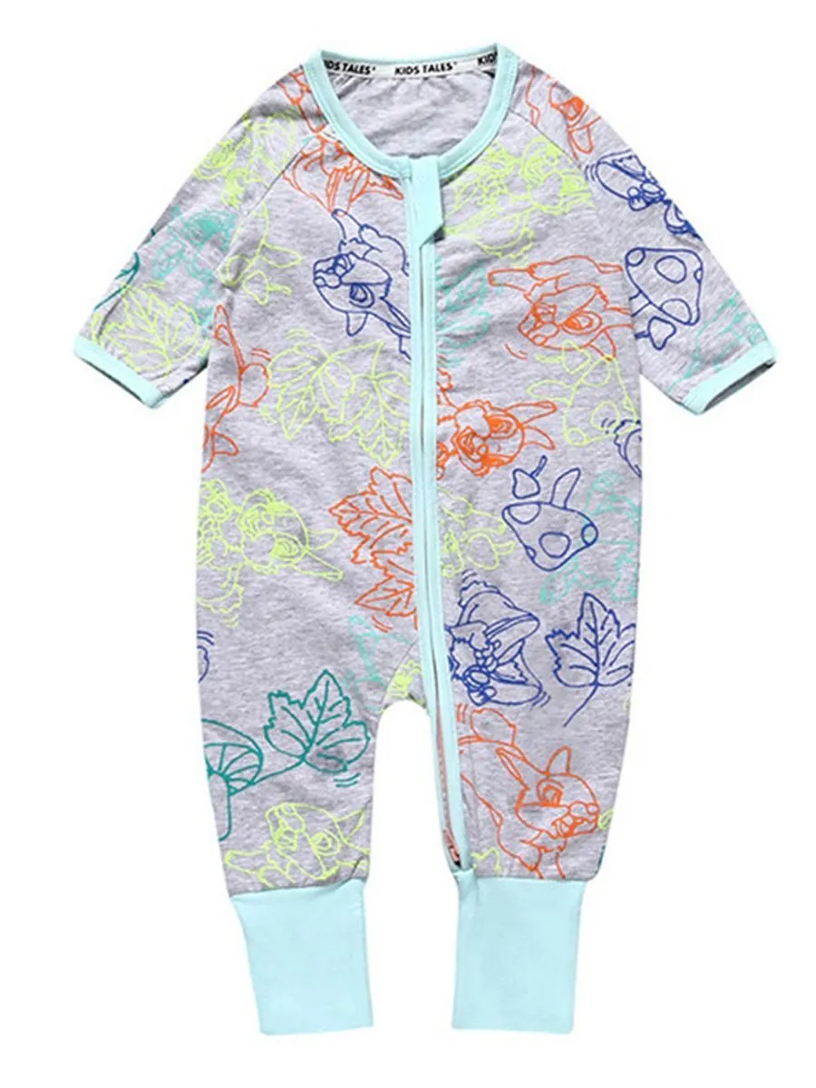 Spring Autumn Infant Boys Girl Printed Zip Overalls