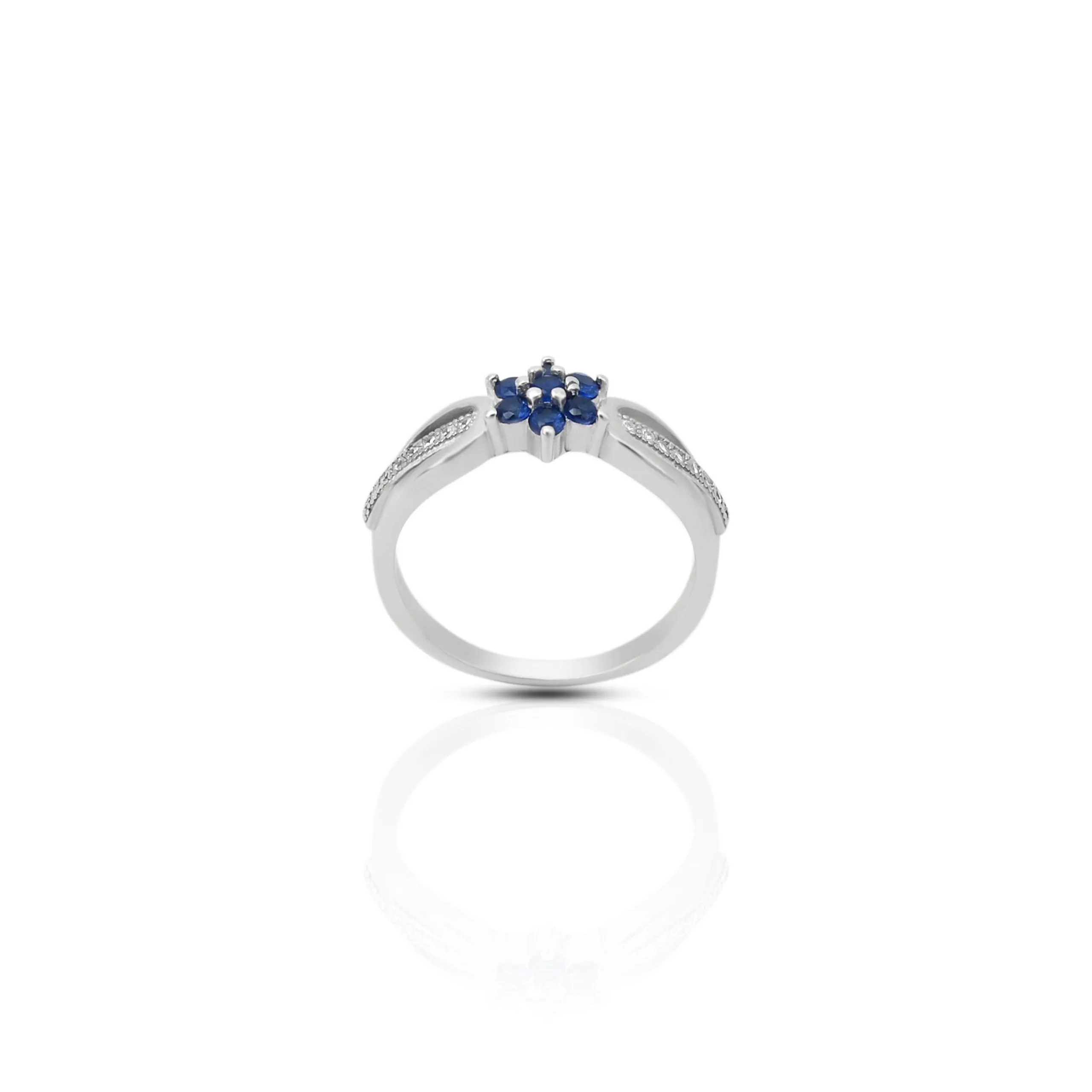 Sterling Silver Floral Blue Gems Ring for Her