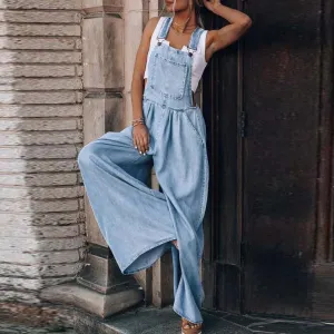Strappy Wide Leg Denim Pants Overall