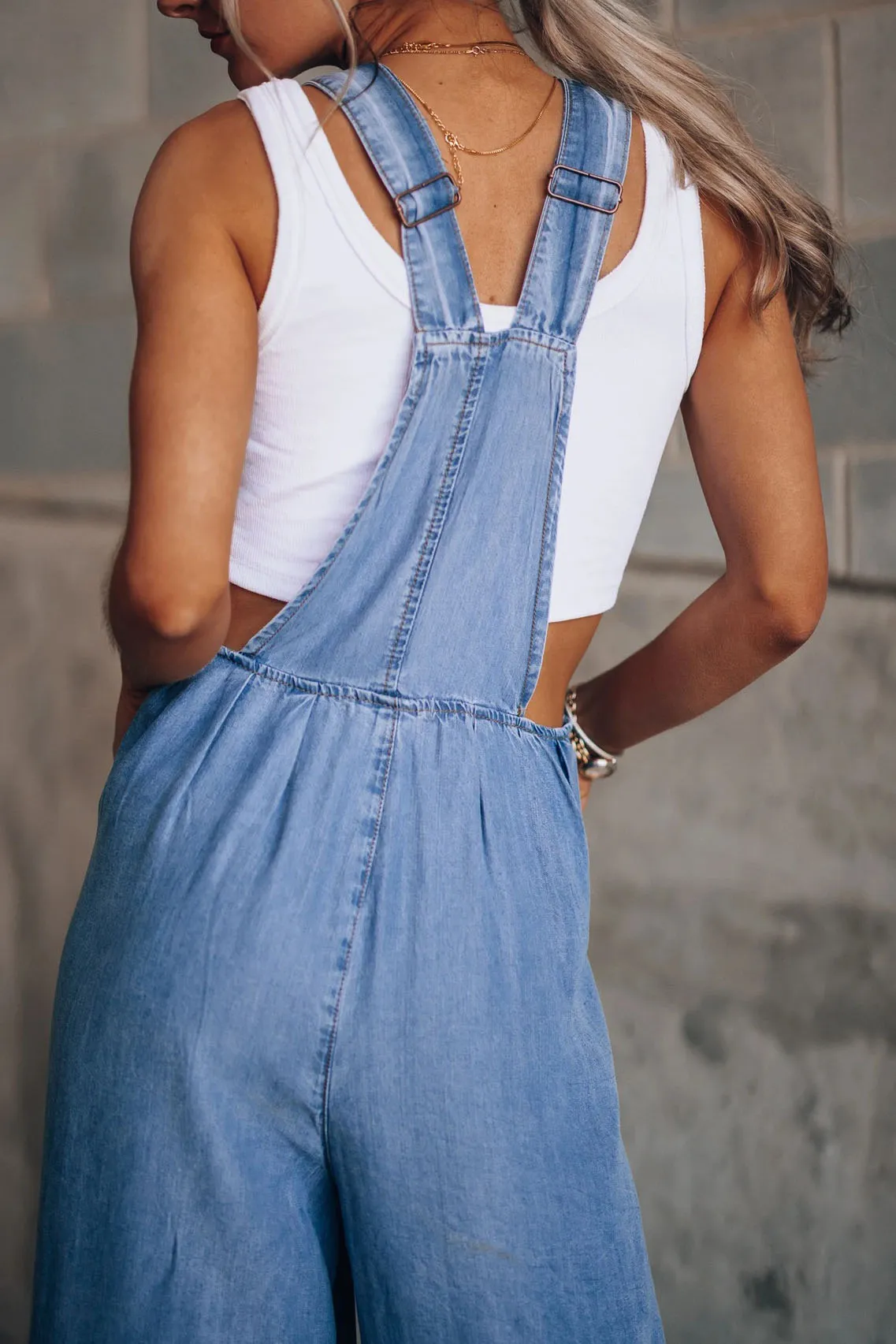 Strappy Wide Leg Denim Pants Overall