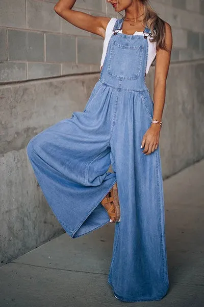 Strappy Wide Leg Denim Pants Overall