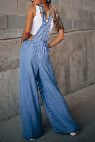 Strappy Wide Leg Denim Pants Overall