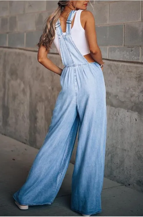 Strappy Wide Leg Denim Pants Overall