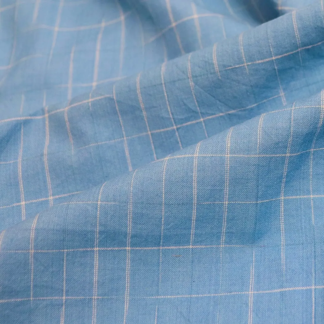 Swatch — Disappearing Check Handloom Cotton — Bluebird
