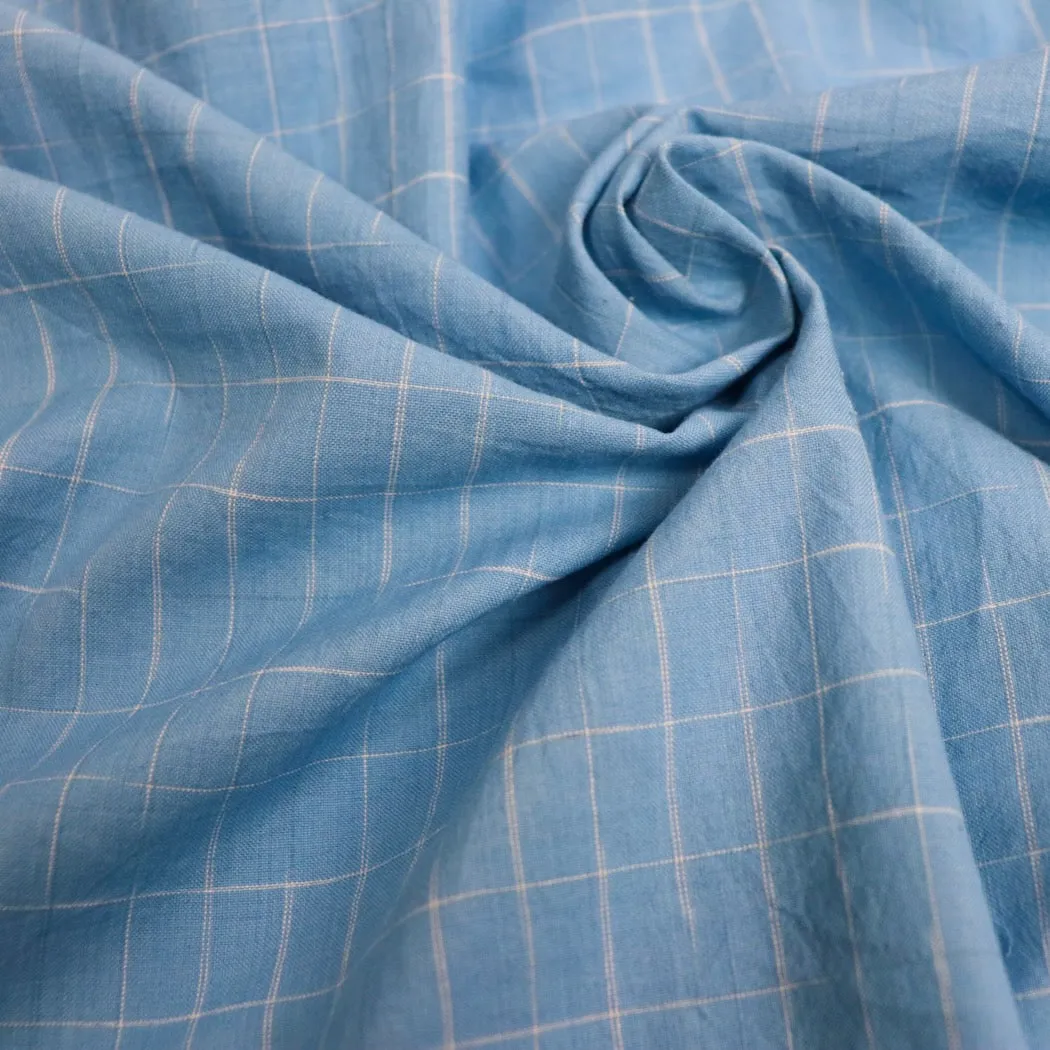 Swatch — Disappearing Check Handloom Cotton — Bluebird