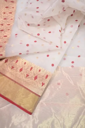 Timeless Off White Pure Chanderi Banarasi Saree with Double Meenakari Border