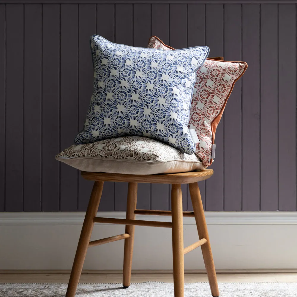 Vali Printed Piped Cushion Denim