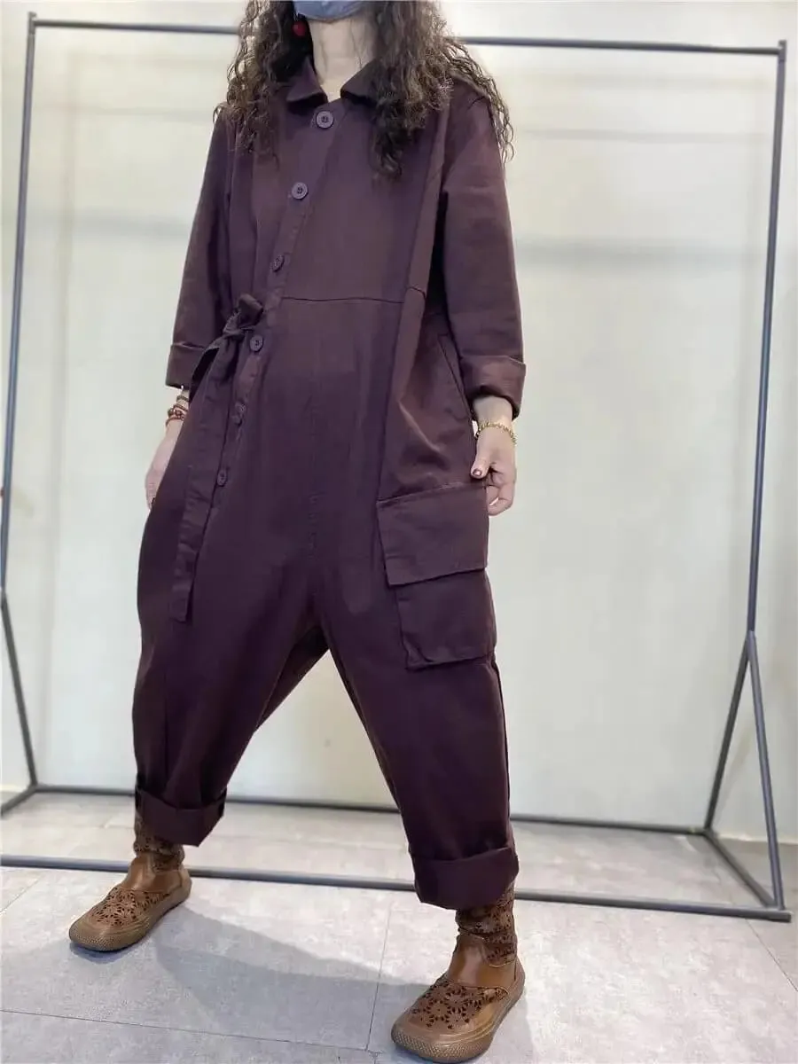 Vintage Cotton Denim Overalls for Fashion-Forward Women