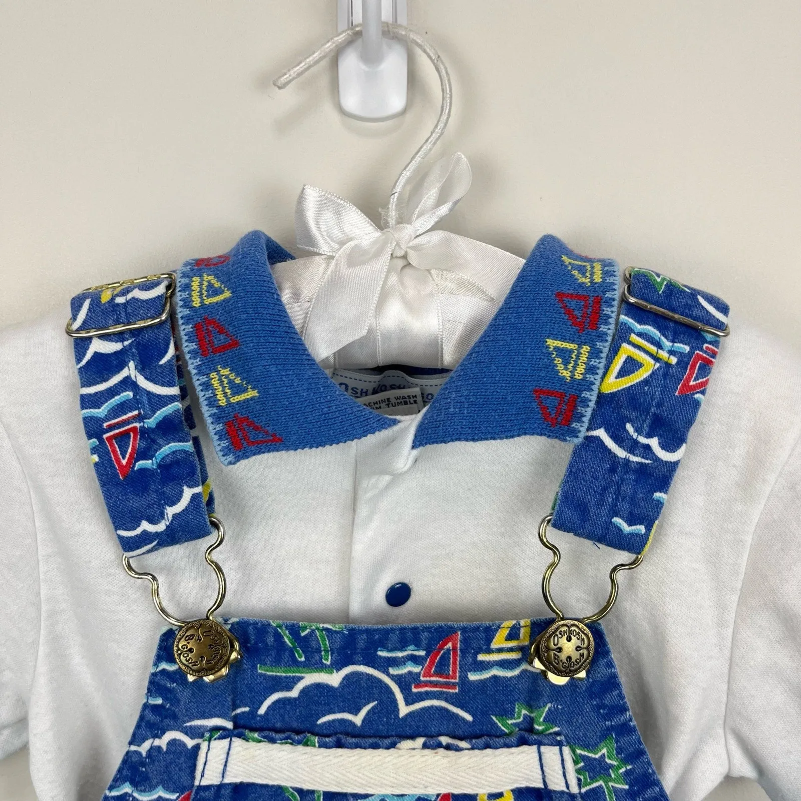 Vintage OshKosh B'gosh Blue Sailboat Overalls Set 4T USA