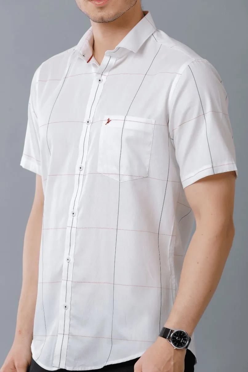 White Large Checks - Half Sleeve - Stain Proof