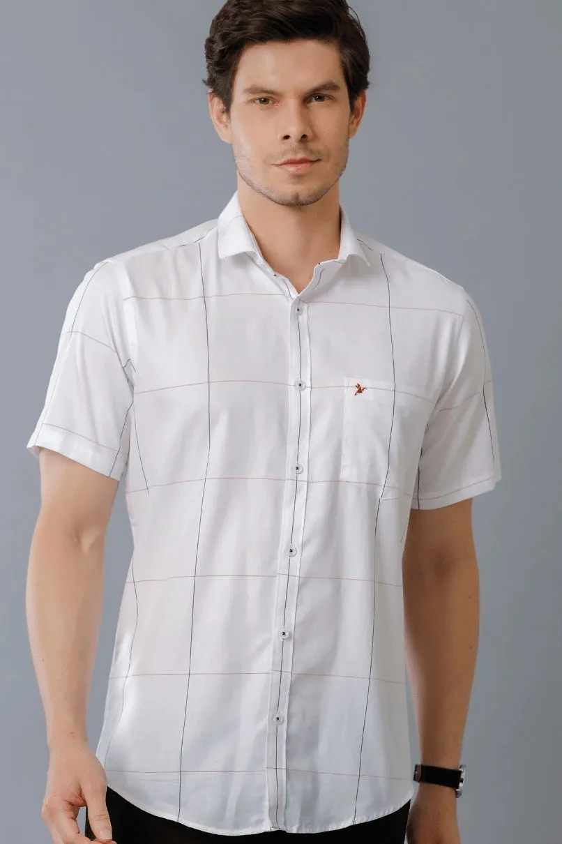 White Large Checks - Half Sleeve - Stain Proof